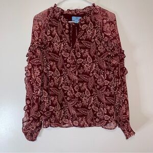 CeCe Burgundy Floral Blouse